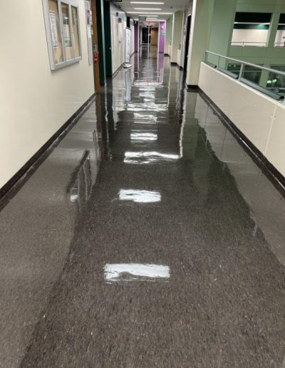 recently waxed hallway floor at Prairie State College in Chicago Heights
